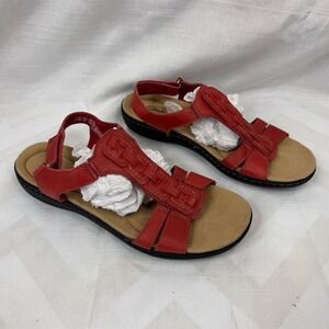Clarks Women's Laurieann Kay Red Leather T-Strap Slingback‎ Sandals 8.5